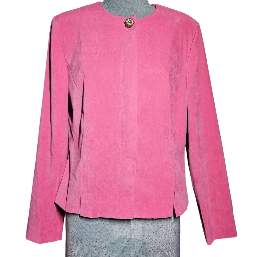 Vintage 80s Pink Button Up Blouse with Shoulder Pads Size 12